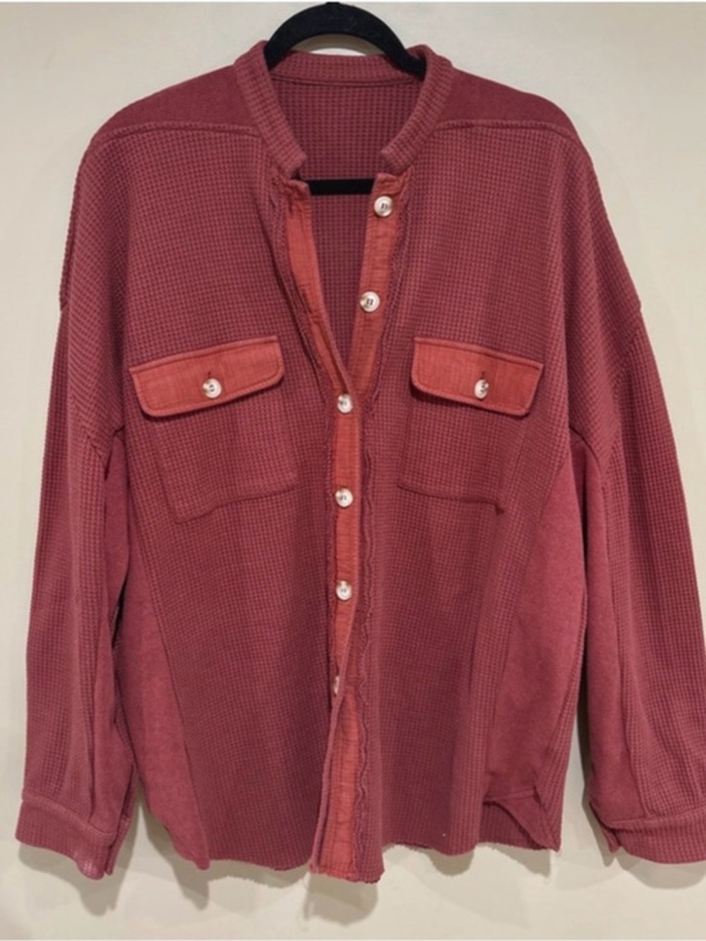 Source Unknown Dusty Rose Waffle-Knit Button-Up Shirt